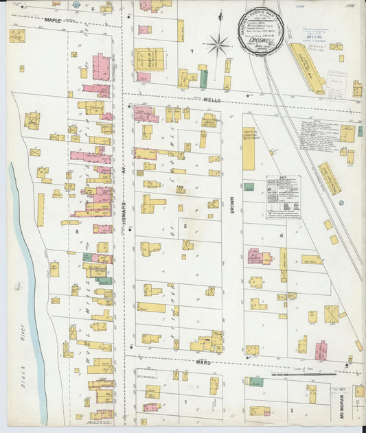 Sanborn Fire Insurance Map from Croswell, Sanilac County, Michigan (1900), Sheet #0001 - Historic Sanborn Fire Insurance Map Print, vintage old map wall art, antique decor, genealogy gift, Michigan Michigan map