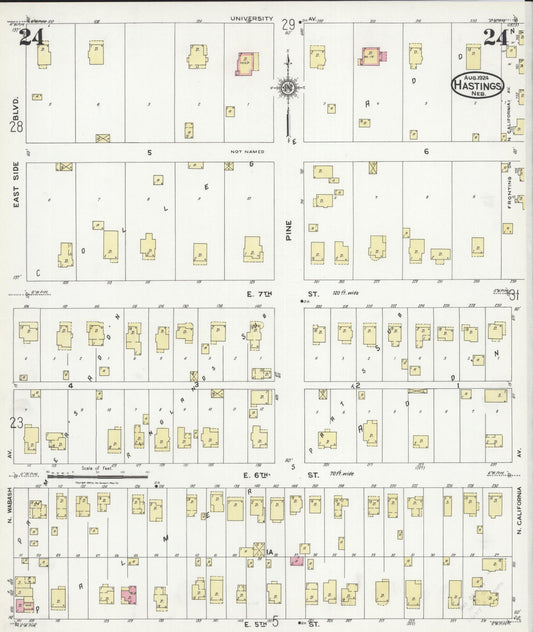 Sanborn Fire Insurance Map from Hastings, Adams County, Nebraska (1924), Sheet #0024 - Historic Sanborn Fire Insurance Map Print, vintage old map wall art, antique decor, genealogy gift, Nebraska Nebraska map