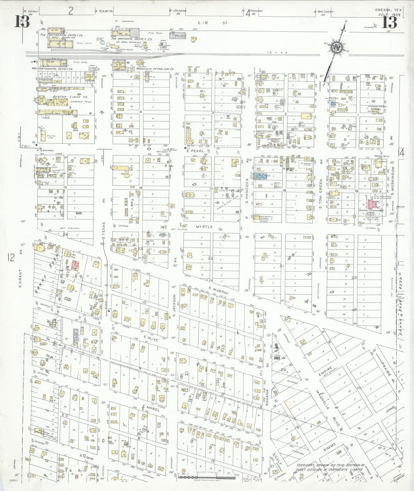Sanborn Fire Insurance Map from Odessa, Edger County, Texas (1939), Sheet #0013 - Historic Sanborn Fire Insurance Map Print, vintage old map wall art, antique decor, genealogy gift, Texas Texas map