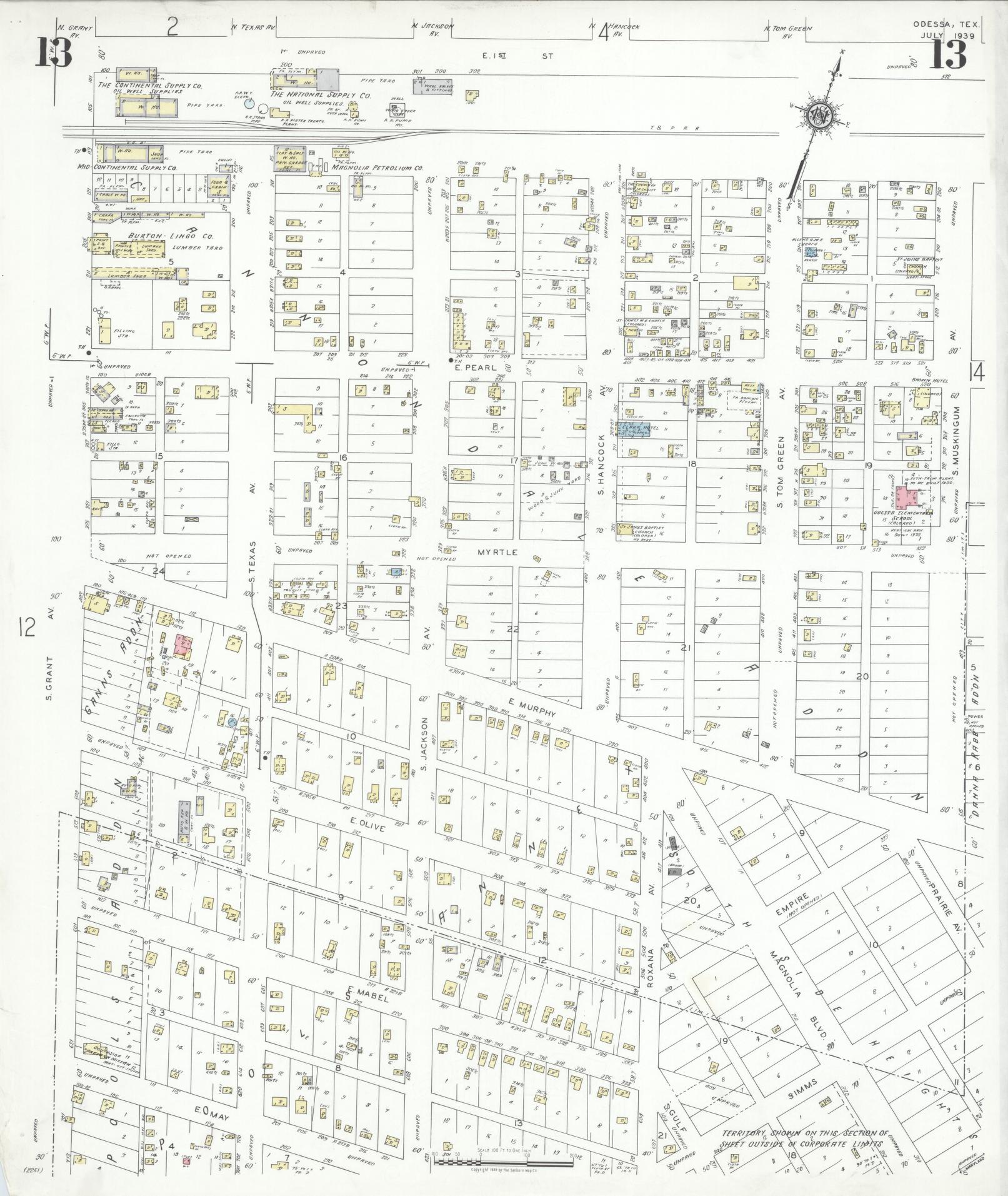 Sanborn Fire Insurance Map from Odessa, Edger County, Texas (1939), Sheet #0013 - Historic Sanborn Fire Insurance Map Print, vintage old map wall art, antique decor, genealogy gift, Texas Texas map
