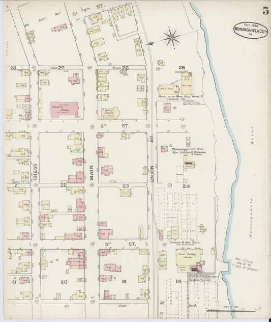 Sanborn Fire Insurance Map from Monongahela City, Washington County, Pennsylvania (1886), Sheet #0005 - Historic Sanborn Fire Insurance Map Print, vintage old map wall art, antique decor, genealogy gift, Pennsylvania Pennsylvania map