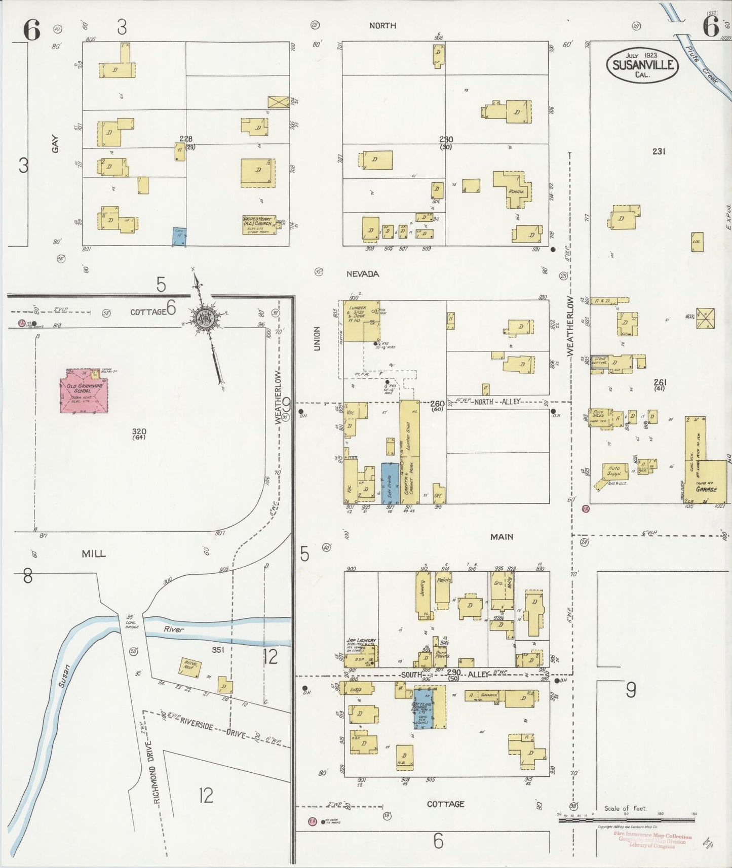 Sanborn Fire Insurance Map from Susanville, Lassen County, California (1923), Sheet #0006 - Complete Map Set gallery image, historic Sanborn map, vintage wall art, California California