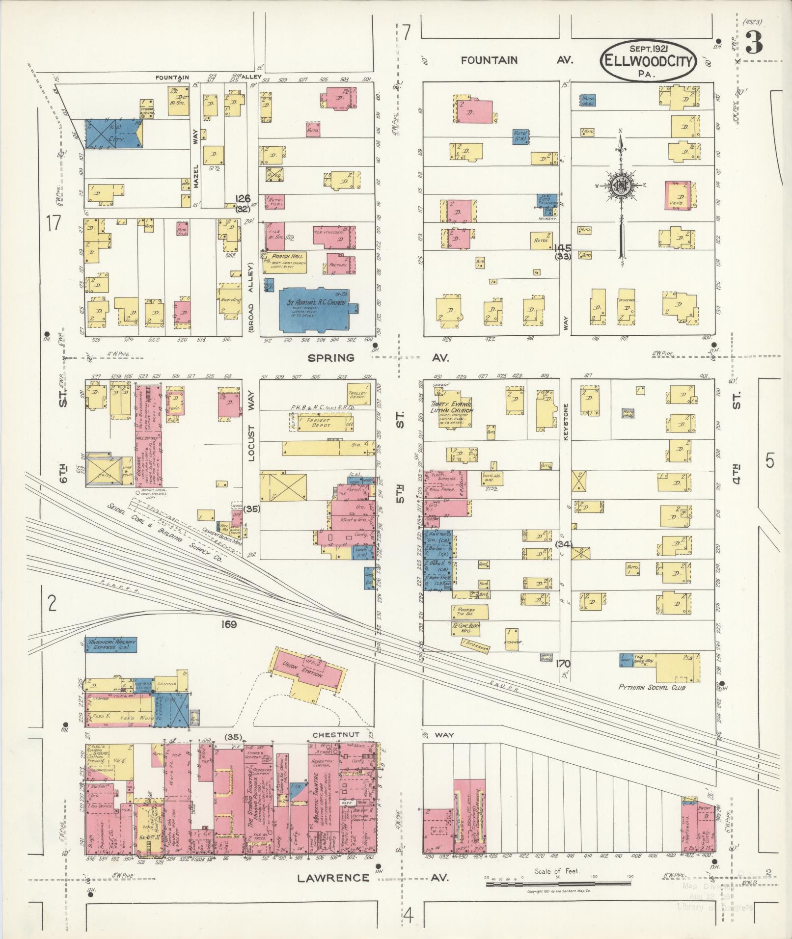 Sanborn Fire Insurance Map from Ellwood City, Lawrence County, Pennsylvania (1921), Sheet #0003 - Historic Sanborn Fire Insurance Map Print, vintage old map wall art, antique decor, genealogy gift, Pennsylvania Pennsylvania map