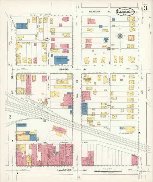 Sanborn Fire Insurance Map from Ellwood City, Lawrence County, Pennsylvania (1921), Sheet #0003 - Historic Sanborn Fire Insurance Map Print, vintage old map wall art, antique decor, genealogy gift, Pennsylvania Pennsylvania map