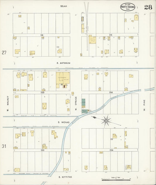 Sanborn Fire Insurance Map from North Yakima, Yakima County, Washington (1905), Sheet #0028 - Historic Sanborn Fire Insurance Map Print, vintage old map wall art, antique decor, genealogy gift, Washington Washington map