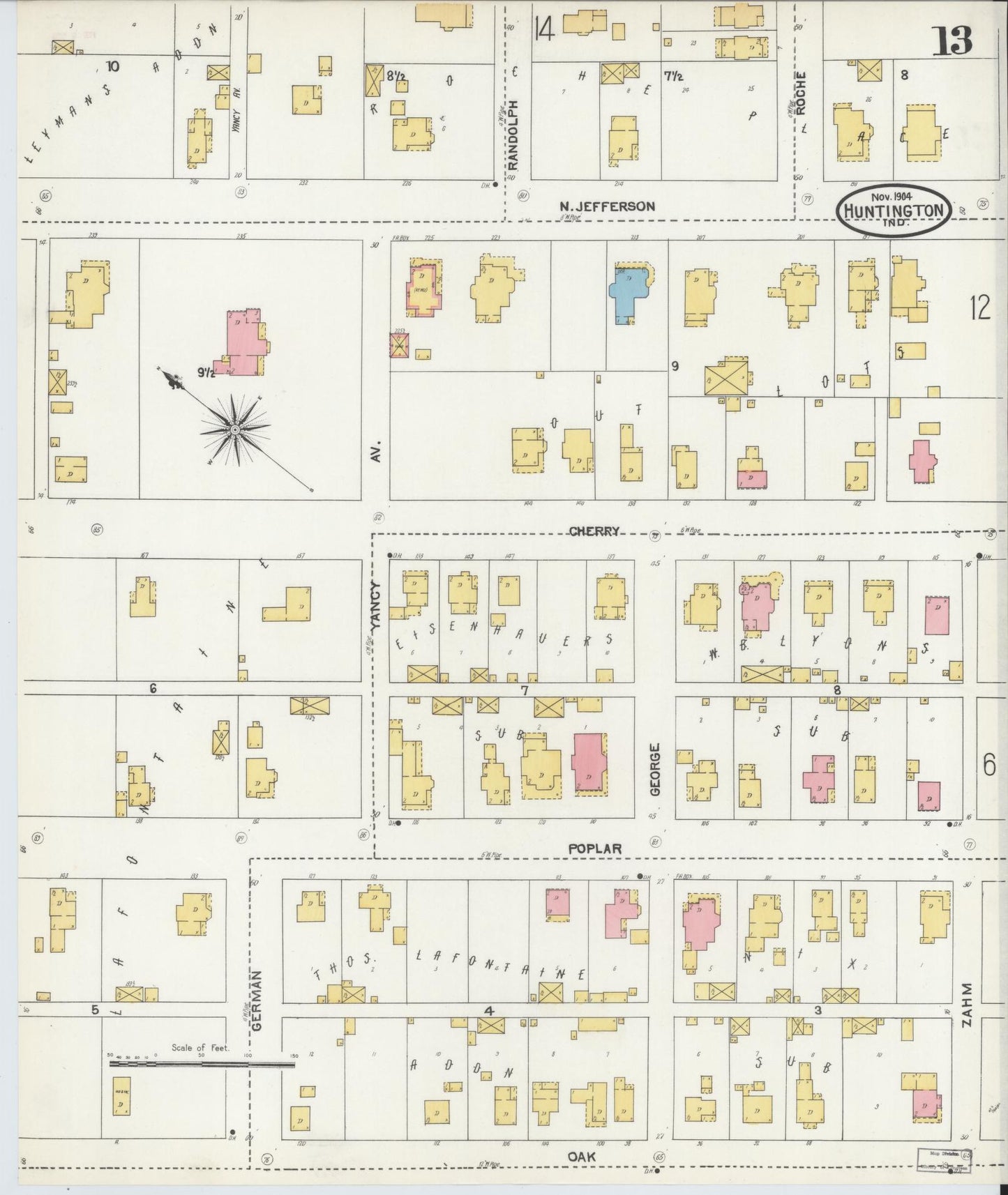 Sanborn Fire Insurance Map from Huntington, Huntington County, Indiana (1904), Sheet #0013 - Complete Map Set gallery image, historic Sanborn map, vintage wall art, Indiana Indiana