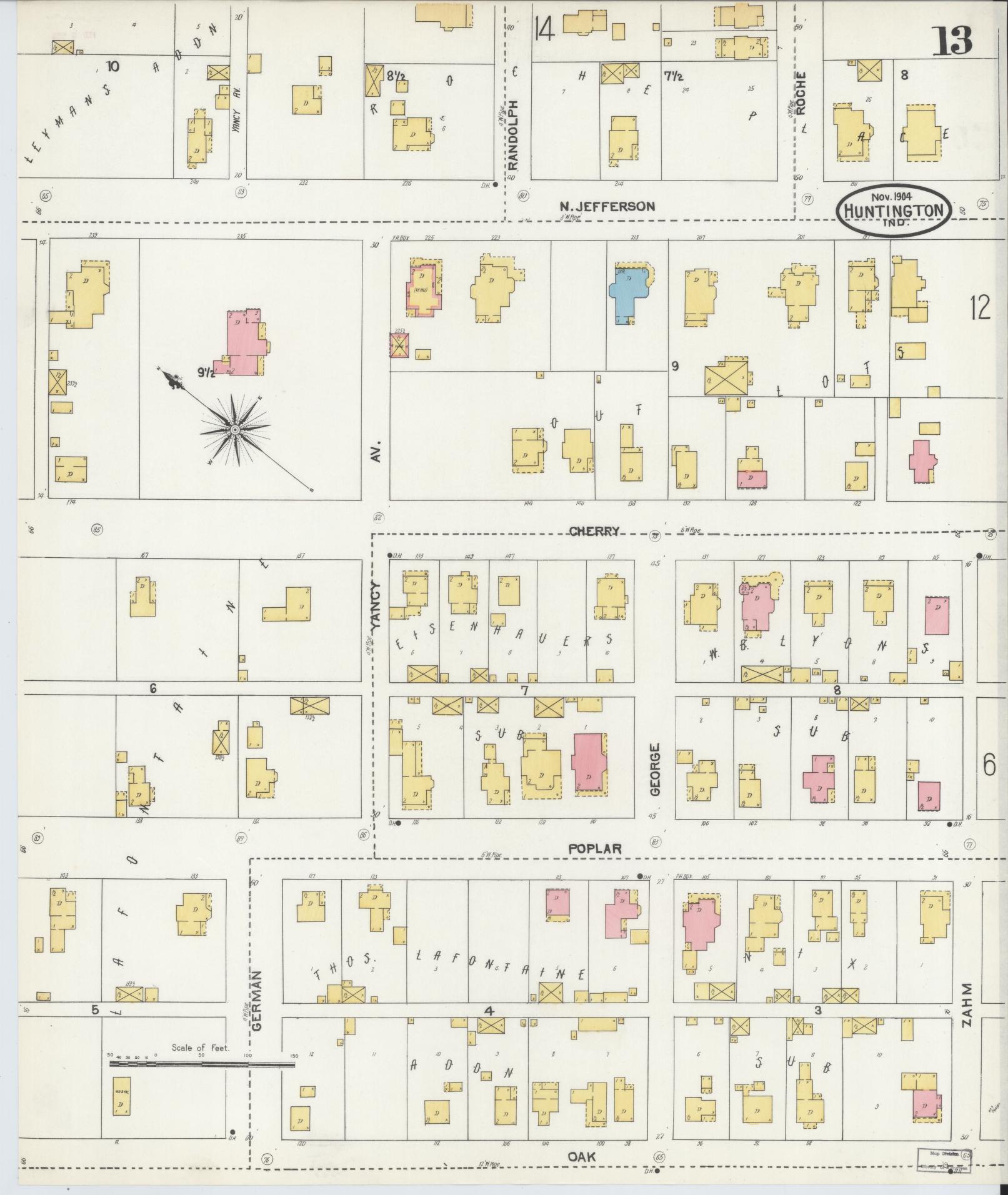 Sanborn Fire Insurance Map from Huntington, Huntington County, Indiana (1904), Sheet #0013 - Complete Map Set gallery image, historic Sanborn map, vintage wall art, Indiana Indiana