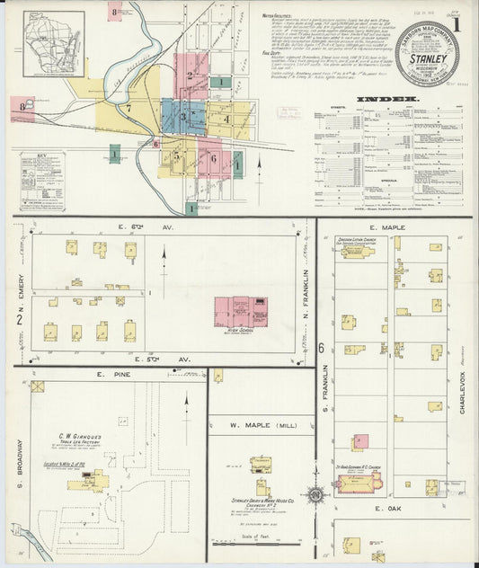 Sanborn Fire Insurance Map from Stanley, Chippewa County, Wisconsin (1912), Sheet #0001 - Historic Sanborn Fire Insurance Map Print, vintage old map wall art, antique decor, genealogy gift, Wisconsin Wisconsin map