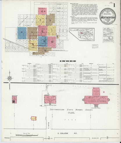 Sanborn Fire Insurance Map from Weatherford, Custer County, Oklahoma (1918), Sheet #0001 - Complete Map Set gallery image, historic Sanborn map, vintage wall art, Oklahoma Oklahoma