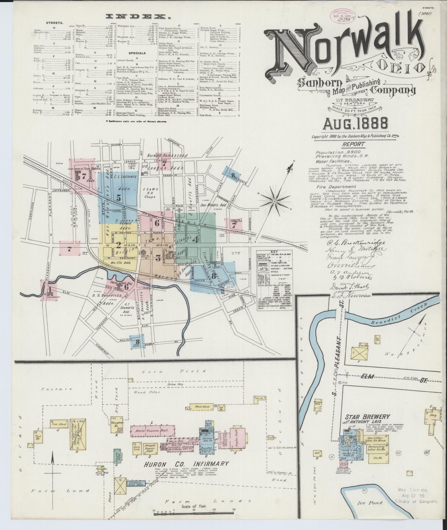 Sanborn Fire Insurance Map from Norwalk, Huron County, Ohio (1888), Sheet #0001 - Historic Sanborn Fire Insurance Map Print, vintage old map wall art, antique decor, genealogy gift, Ohio Ohio map