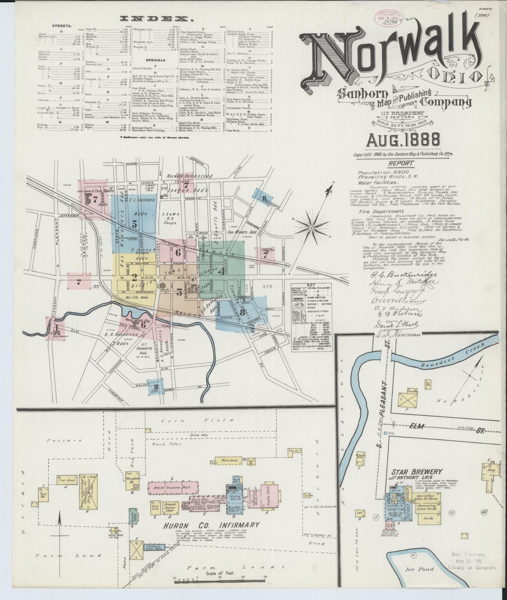 Sanborn Fire Insurance Map from Norwalk, Huron County, Ohio (1888), Sheet #0001 - Historic Sanborn Fire Insurance Map Print, vintage old map wall art, antique decor, genealogy gift, Ohio Ohio map
