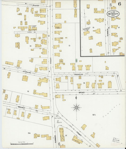 Sanborn Fire Insurance Map from Weymouth, Norfolk County, Massachusetts (1899), Sheet #0006 - Historic Sanborn Fire Insurance Map Print, vintage old map wall art, antique decor, genealogy gift, Massachusetts Massachusetts map