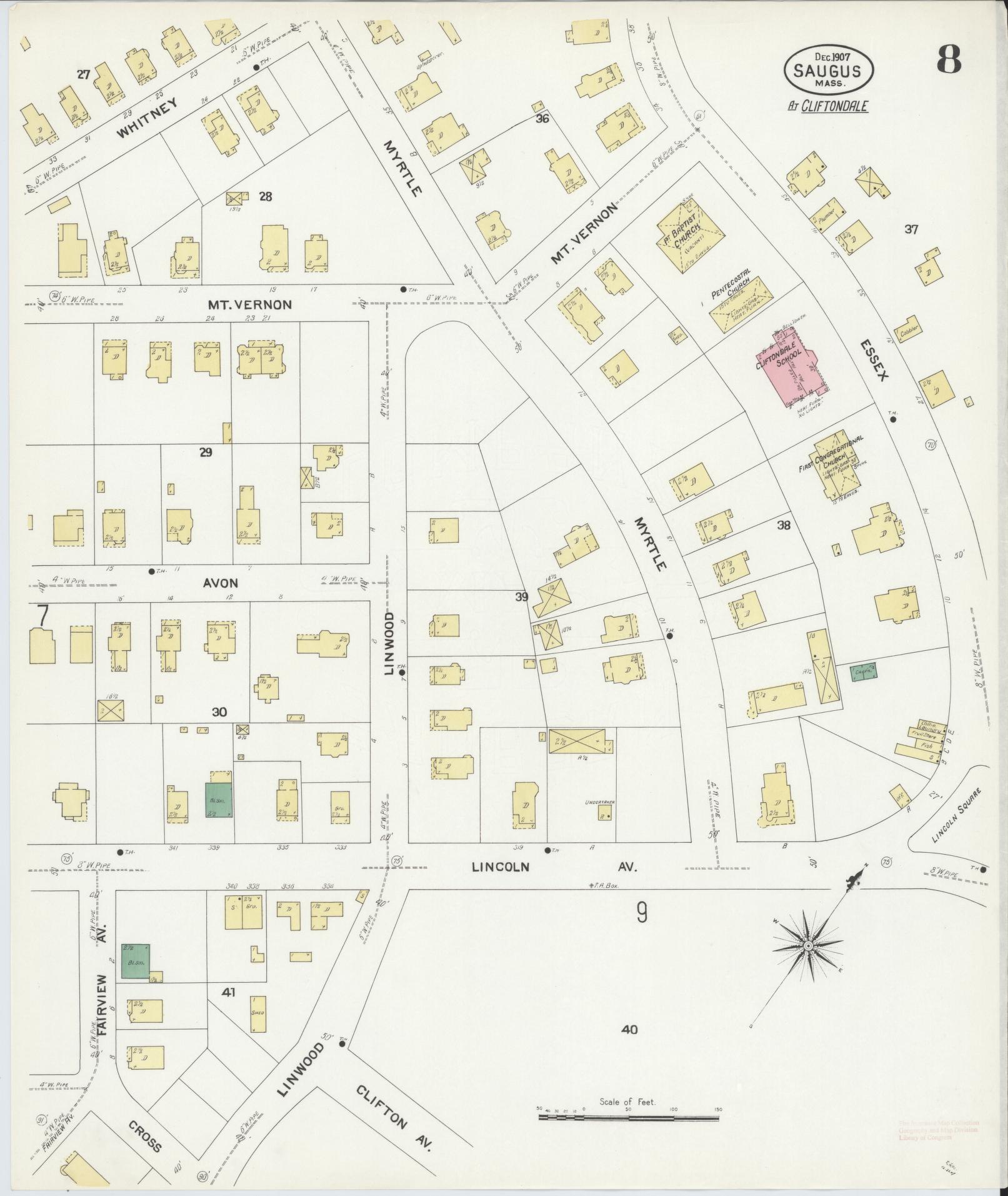 Sanborn Fire Insurance Map from Saugus, Essex County, Massachusetts (1907), Sheet #0008 - Complete Map Set gallery image, historic Sanborn map, vintage wall art, Massachusetts Massachusetts