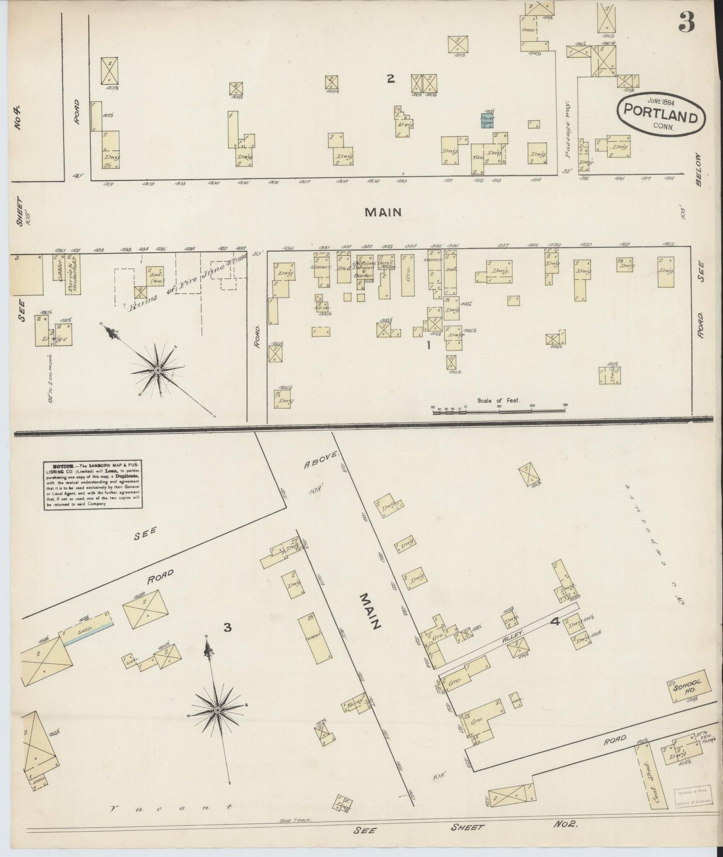 Sanborn Fire Insurance Map from Portland, Middlesex County, Connecticut (1884), Sheet #0003 - Complete Map Set gallery image, historic Sanborn map, vintage wall art, Connecticut Connecticut