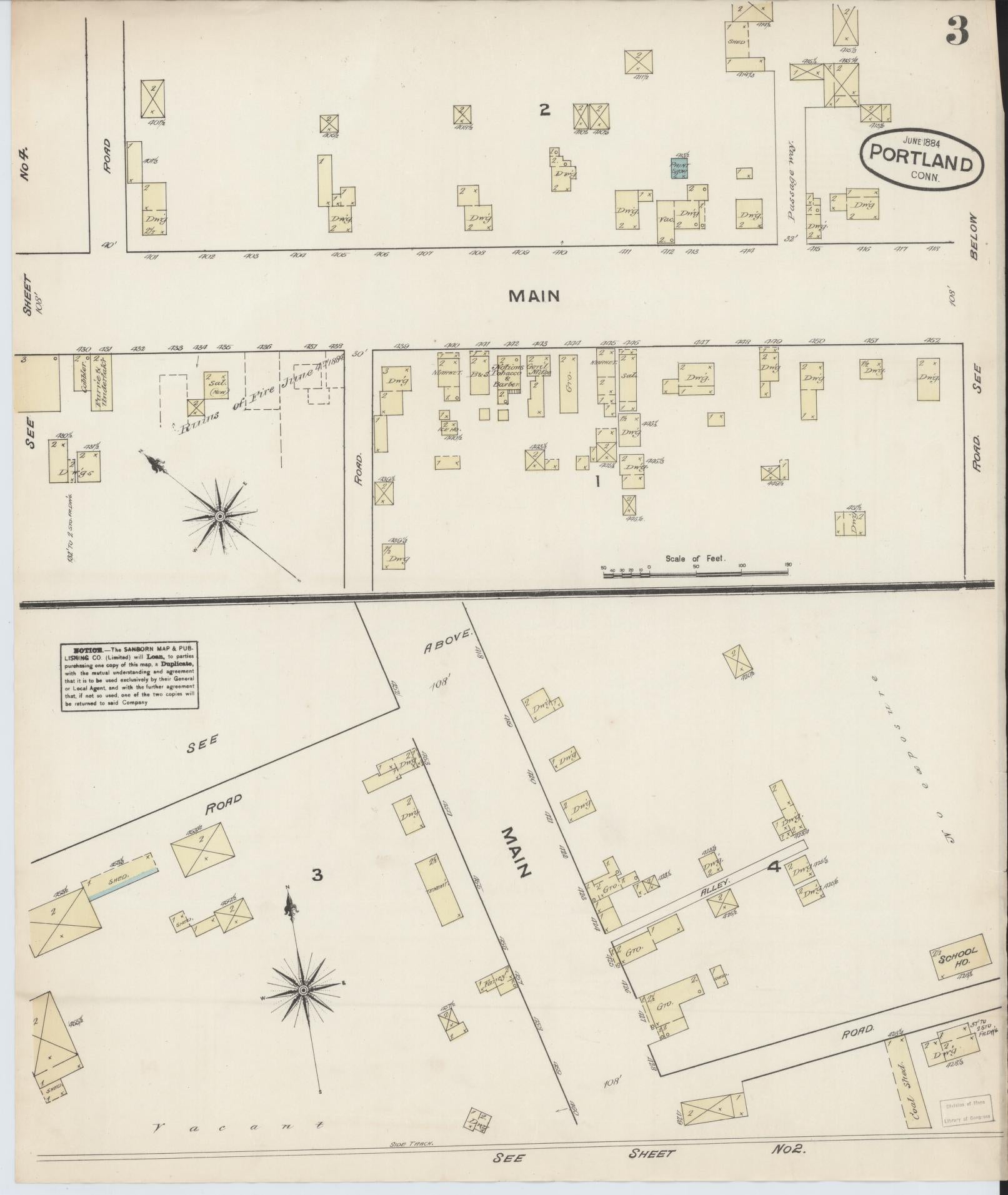 Sanborn Fire Insurance Map from Portland, Middlesex County, Connecticut (1884), Sheet #0003 - Complete Map Set gallery image, historic Sanborn map, vintage wall art, Connecticut Connecticut