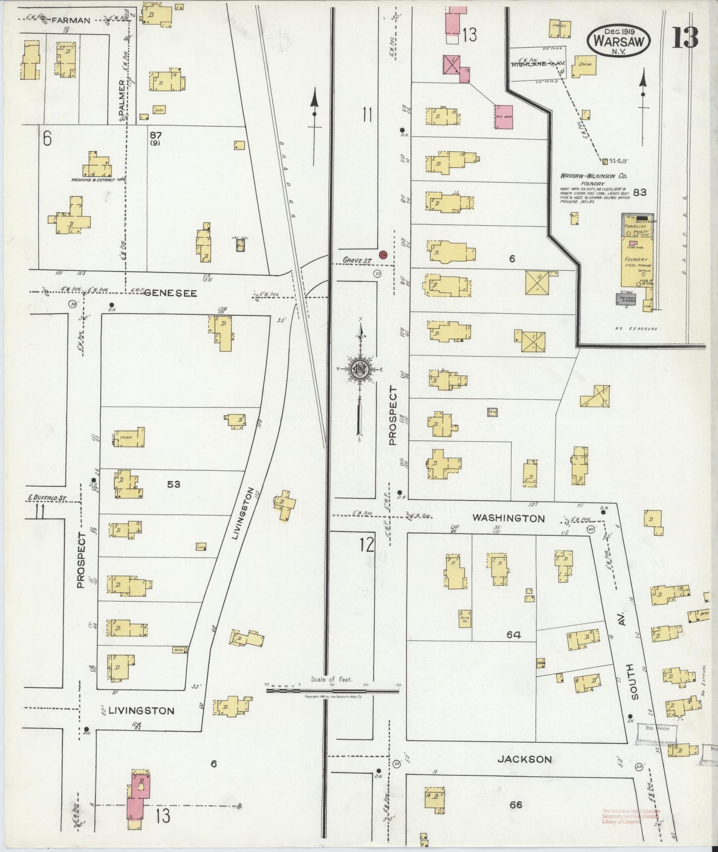 Sanborn Fire Insurance Map from Warsaw, Wyoming County, New York (1919), Sheet #0013 - Complete Map Set gallery image, historic Sanborn map, vintage wall art, Warsaw Wyoming