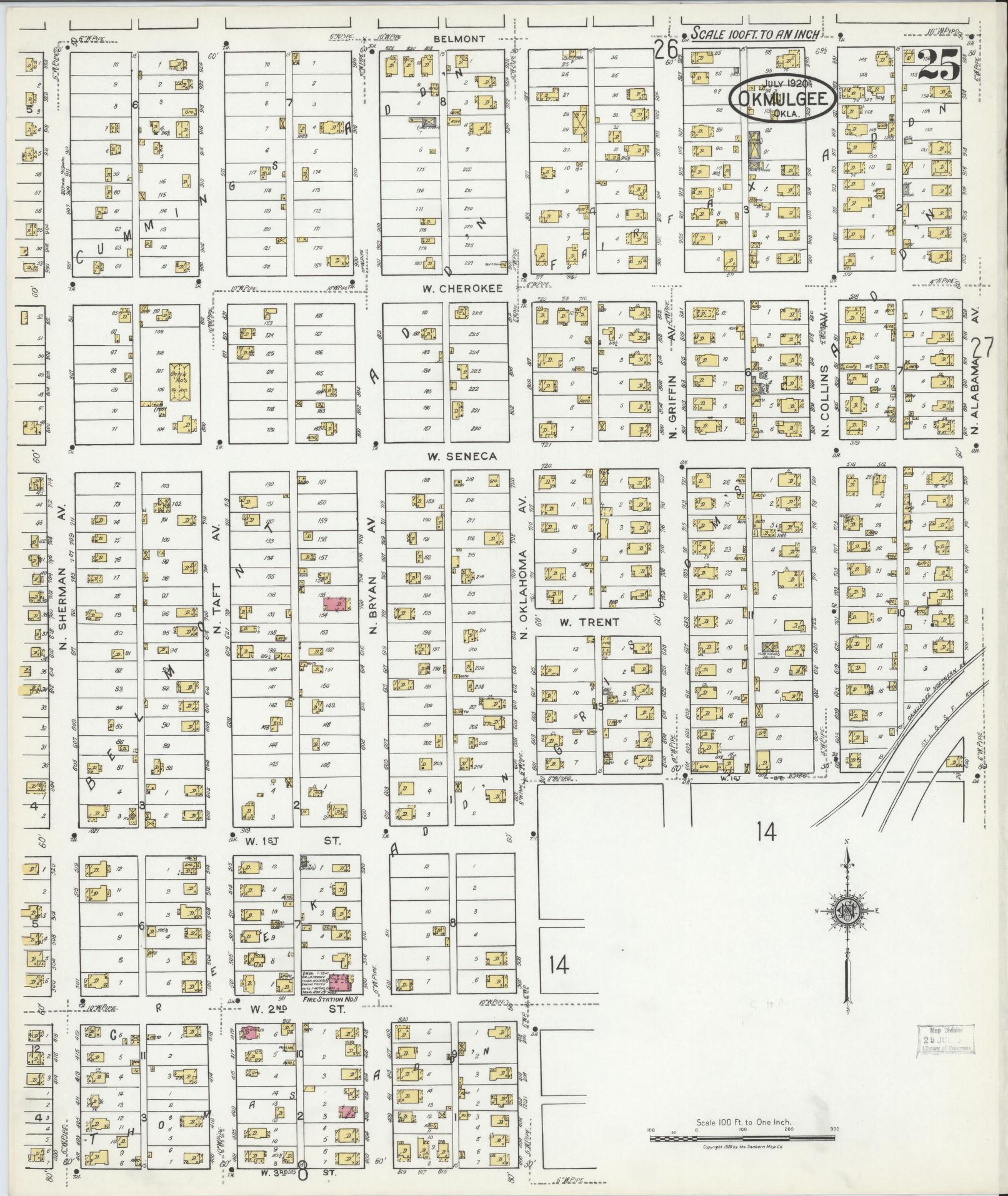 Sanborn Fire Insurance Map from Okmulgee, Okmulgee County, Oklahoma (1920), Sheet #0025 - Complete Map Set gallery image, historic Sanborn map, vintage wall art, Oklahoma Oklahoma