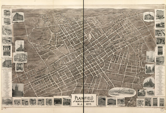 Plainfield and North Plainfield, N.J. 1899. (1899) – Historic Bird’s-Eye View Panorama Print