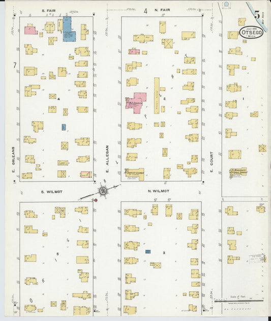 Sanborn Fire Insurance Map from Otsego, Allegan County, Michigan (1918), Sheet #0005 - Historic Sanborn Fire Insurance Map Print, vintage old map wall art, antique decor, genealogy gift, Michigan Michigan map