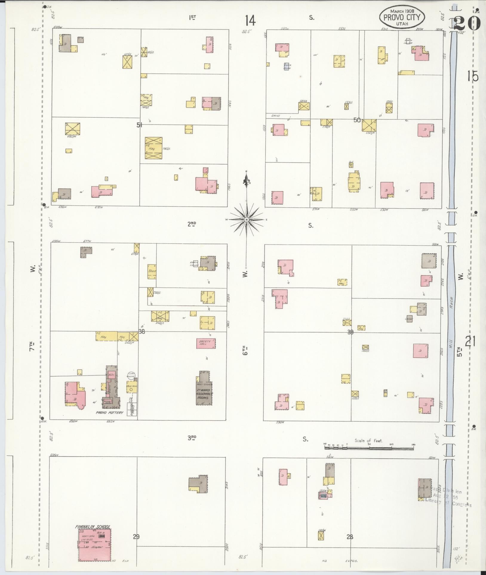 Sanborn Fire Insurance Map from Provo, Utah County, Utah (1908), Sheet #0020 - Historic Sanborn Fire Insurance Map Print, vintage old map wall art, antique decor, genealogy gift, Provo Utah map