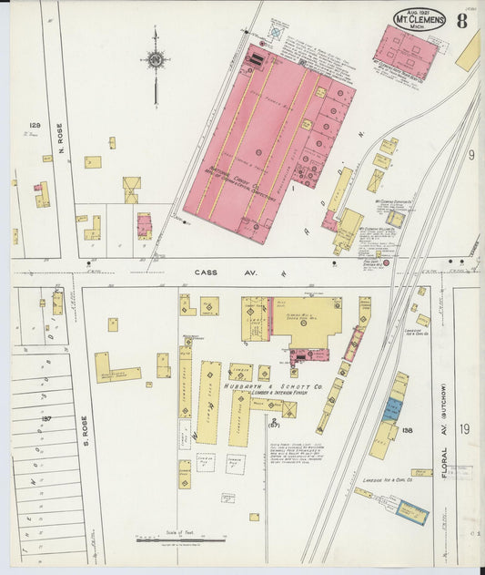 Sanborn Fire Insurance Map from Mount Clemens, Macomb County, Michigan (1921), Sheet #0008 - Historic Sanborn Fire Insurance Map Print, vintage old map wall art, antique decor, genealogy gift, Michigan Michigan map