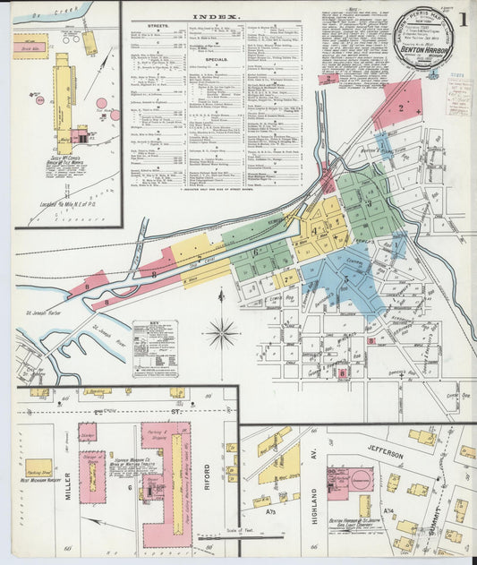 Sanborn Fire Insurance Map from Benton Harbor, Berrien County, Michigan (1900), Sheet #0001 - Complete Map Set gallery image, historic Sanborn map, vintage wall art, Michigan Michigan