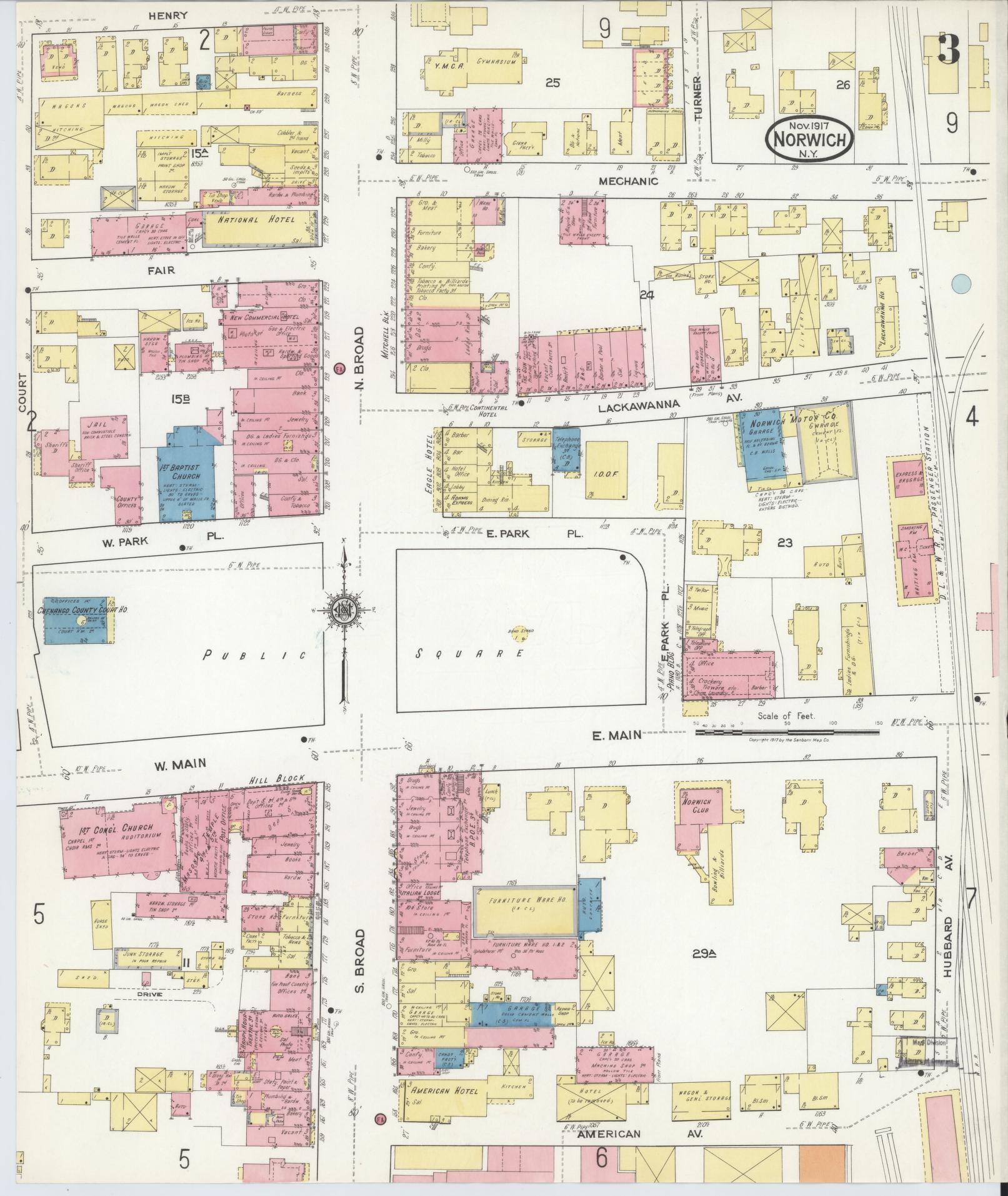 Sanborn Fire Insurance Map from Norwich, Chenango County, New York (1917), Sheet #0003 - Historic Sanborn Fire Insurance Map Print, vintage old map wall art, antique decor, genealogy gift, New York New York map