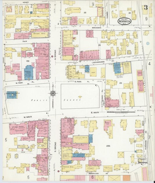Sanborn Fire Insurance Map from Norwich, Chenango County, New York (1917), Sheet #0003 - Historic Sanborn Fire Insurance Map Print, vintage old map wall art, antique decor, genealogy gift, New York New York map