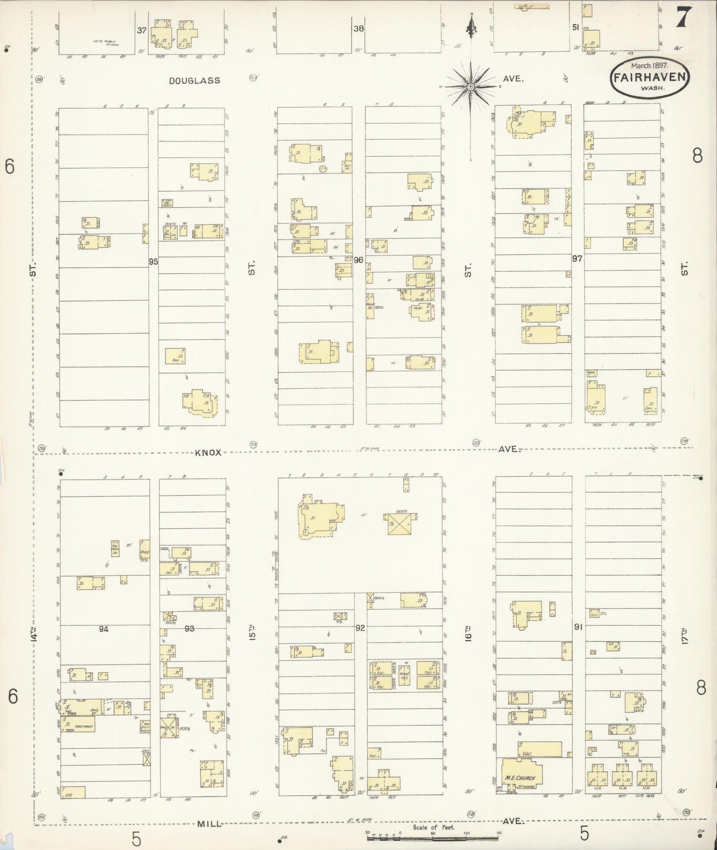 Sanborn Fire Insurance Map from Fairhaven [see also Bellingham and Sehome], Whatcom County, Washington (1897), Sheet #0007 - Complete Map Set gallery image, historic Sanborn map, vintage wall art, Washington Washington