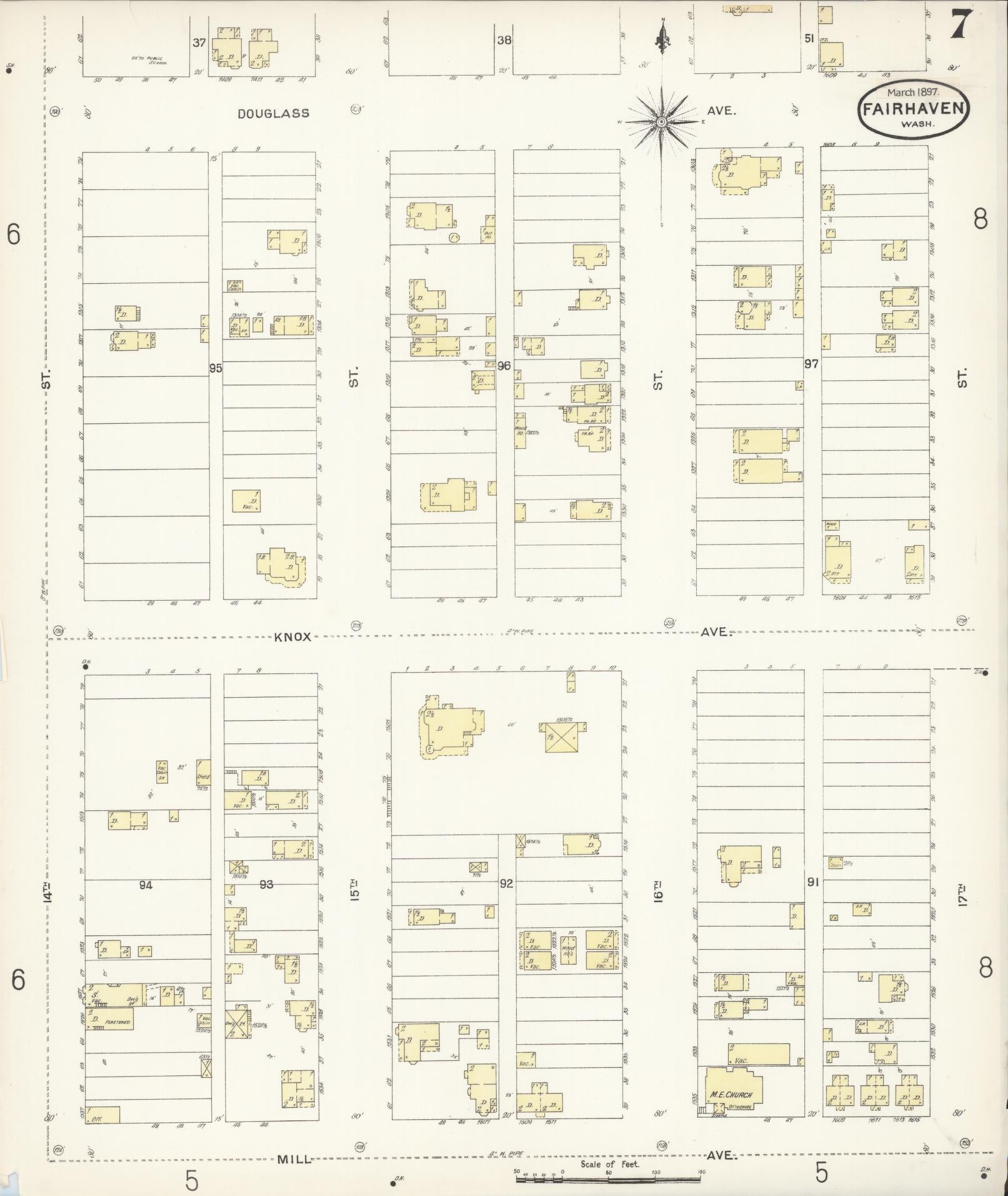 Sanborn Fire Insurance Map from Fairhaven [see also Bellingham and Sehome], Whatcom County, Washington (1897), Sheet #0007 - Complete Map Set gallery image, historic Sanborn map, vintage wall art, Washington Washington