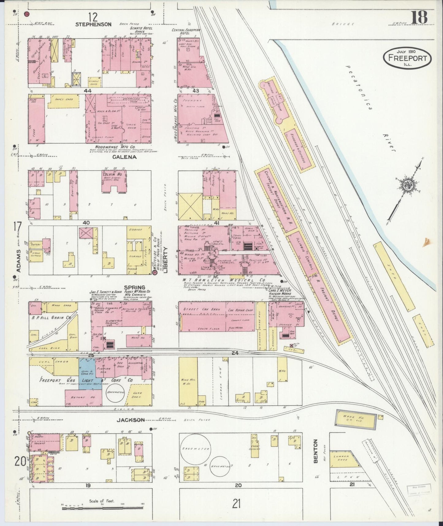 Sanborn Fire Insurance Map from Freeport, Stephenson County, Illinois (1910), Sheet #0018 - Complete Map Set gallery image, historic Sanborn map, vintage wall art, Illinois Illinois