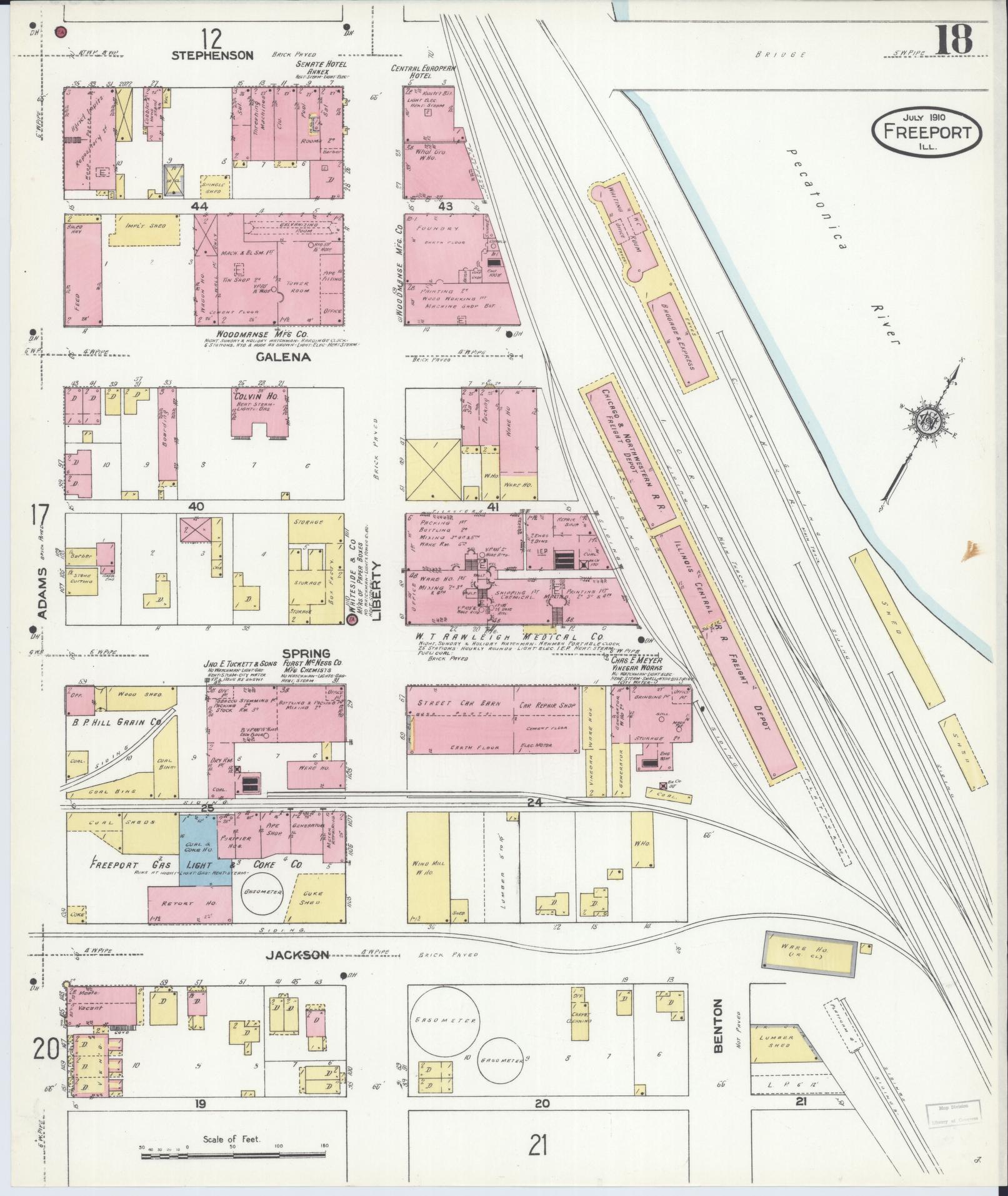 Sanborn Fire Insurance Map from Freeport, Stephenson County, Illinois (1910), Sheet #0018 - Complete Map Set gallery image, historic Sanborn map, vintage wall art, Illinois Illinois