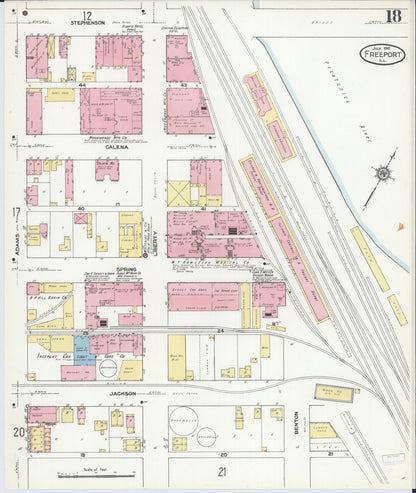 Sanborn Fire Insurance Map from Freeport, Stephenson County, Illinois (1910), Sheet #0018 - Complete Map Set gallery image, historic Sanborn map, vintage wall art, Illinois Illinois