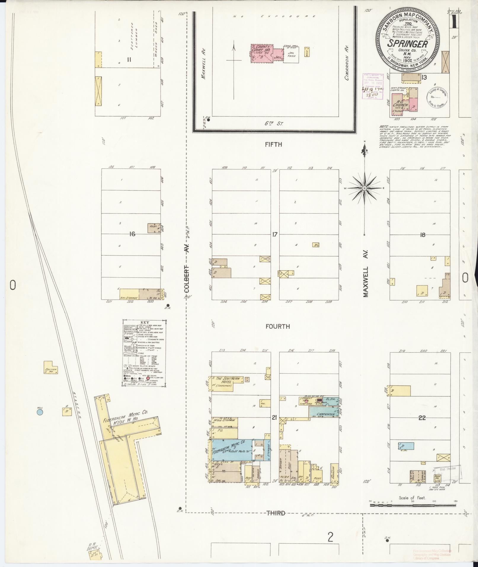 Sanborn Fire Insurance Map from Springer, Colfax County, New Mexico (1902), Sheet #0001 - Historic Sanborn Fire Insurance Map Print, vintage old map wall art, antique decor, genealogy gift, New Mexico New Mexico map