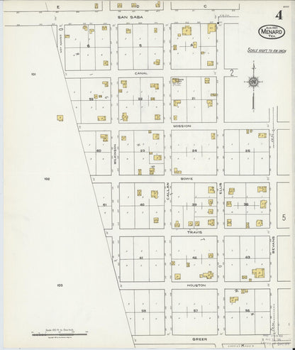 Sanborn Fire Insurance Map from Menard, Menard County, Texas (1921), Sheet #0004 - Historic Sanborn Fire Insurance Map Print, vintage old map wall art, antique decor, genealogy gift, Texas Texas map