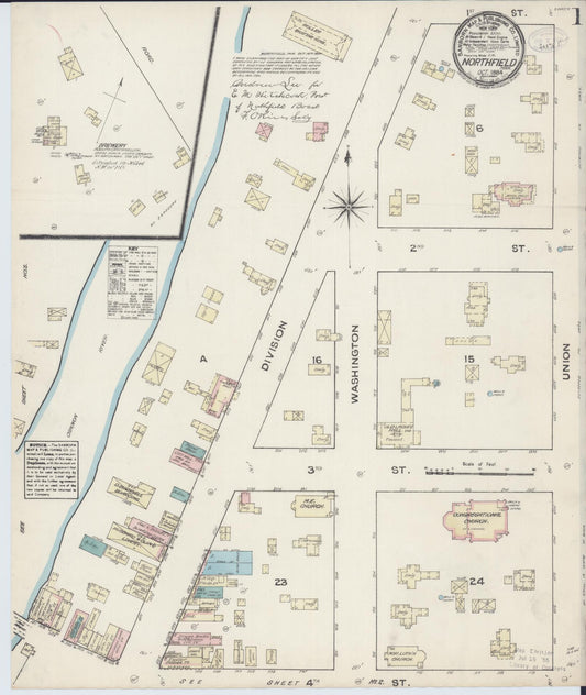 Sanborn Fire Insurance Map from Northfield, Rice County, Minnesota (1884), Sheet #0001 - Complete Map Set gallery image, historic Sanborn map, vintage wall art, Minnesota Minnesota