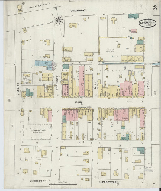 Sanborn Fire Insurance Map from Ardmore, Carter County, Oklahoma (1894), Sheet #0003 - Historic Sanborn Fire Insurance Map Print, vintage old map wall art, antique decor, genealogy gift, Oklahoma Oklahoma map