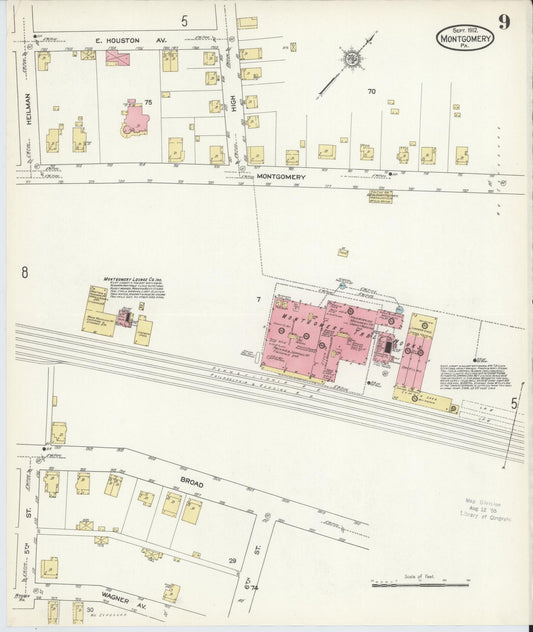 Sanborn Fire Insurance Map from Montgomery, Lycoming County, Pennsylvania (1912), Sheet #0009 - Historic Sanborn Fire Insurance Map Print, vintage old map wall art, antique decor, genealogy gift, Pennsylvania Pennsylvania map