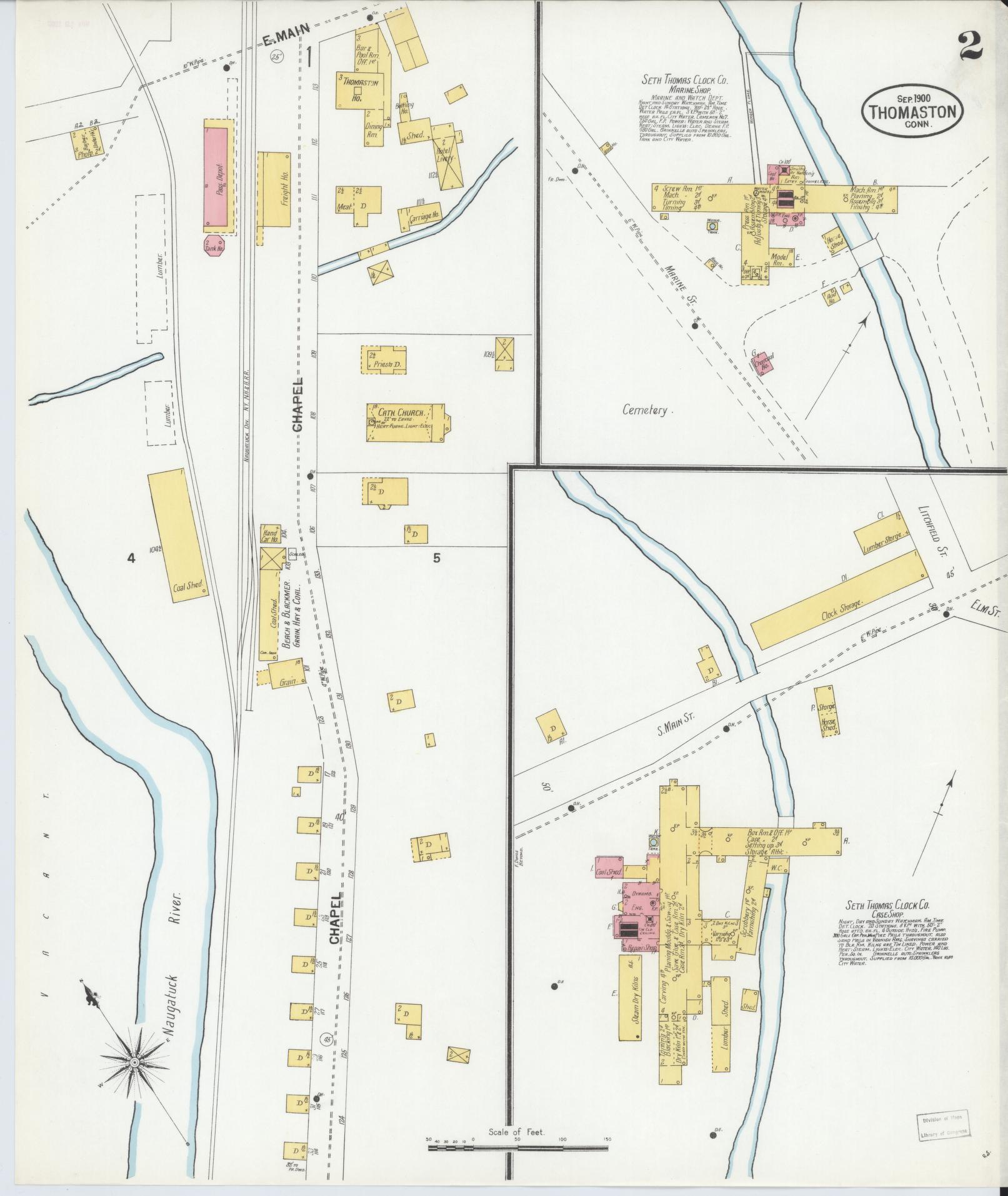 Sanborn Fire Insurance Map from Thomaston, Litchfield County, Connecticut (1900), Sheet #0002 - Complete Map Set gallery image, historic Sanborn map, vintage wall art, Connecticut Connecticut