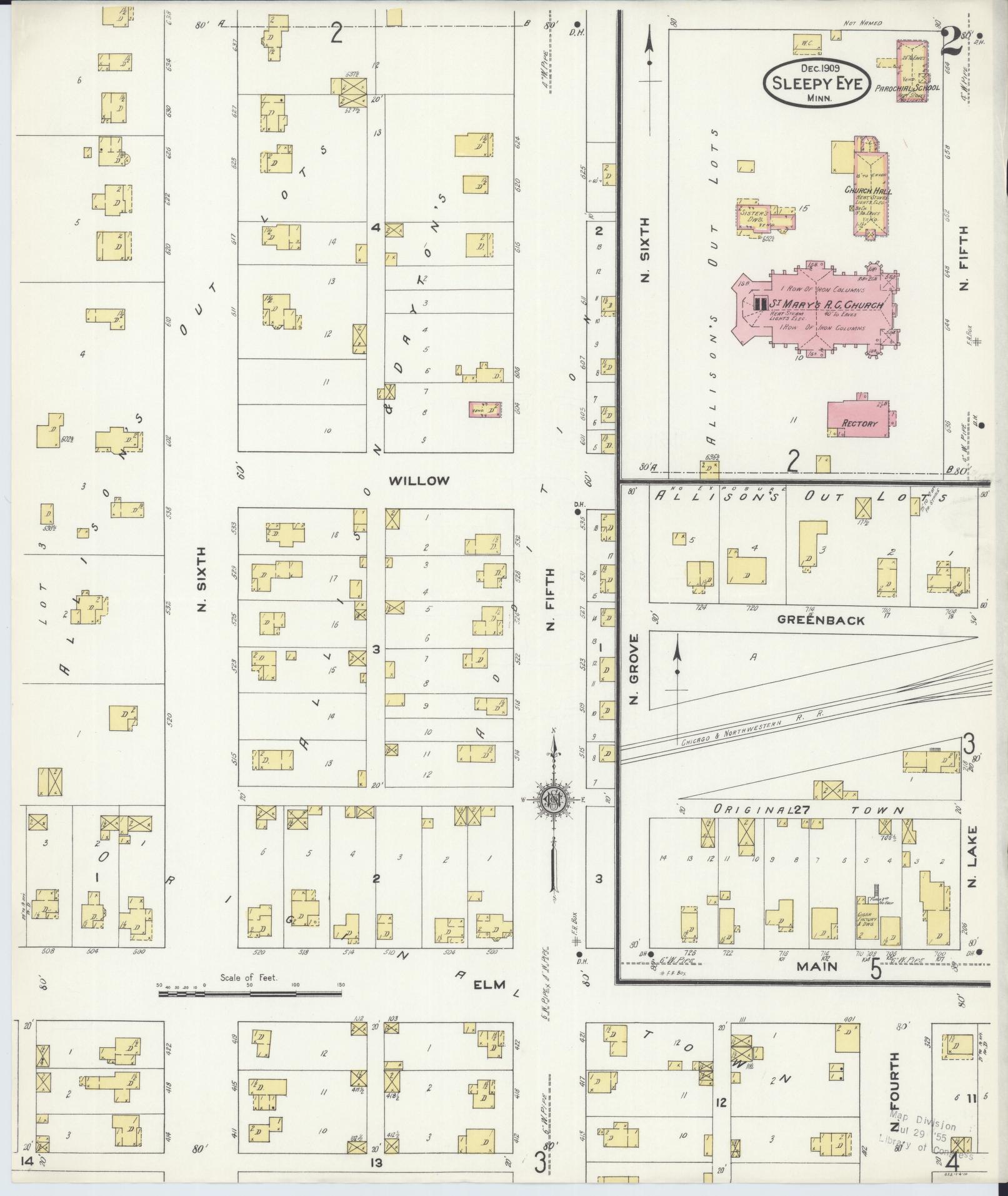 Sanborn Fire Insurance Map from Sleepy Eye, Brown County, Minnesota (1909), Sheet #0002 - Complete Map Set gallery image, historic Sanborn map, vintage wall art, Minnesota Minnesota