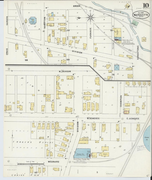 Sanborn Fire Insurance Map from Marquette, Marquette County, Michigan (1897), Sheet #0010 - Historic Sanborn Fire Insurance Map Print, vintage old map wall art, antique decor, genealogy gift, Michigan Michigan map