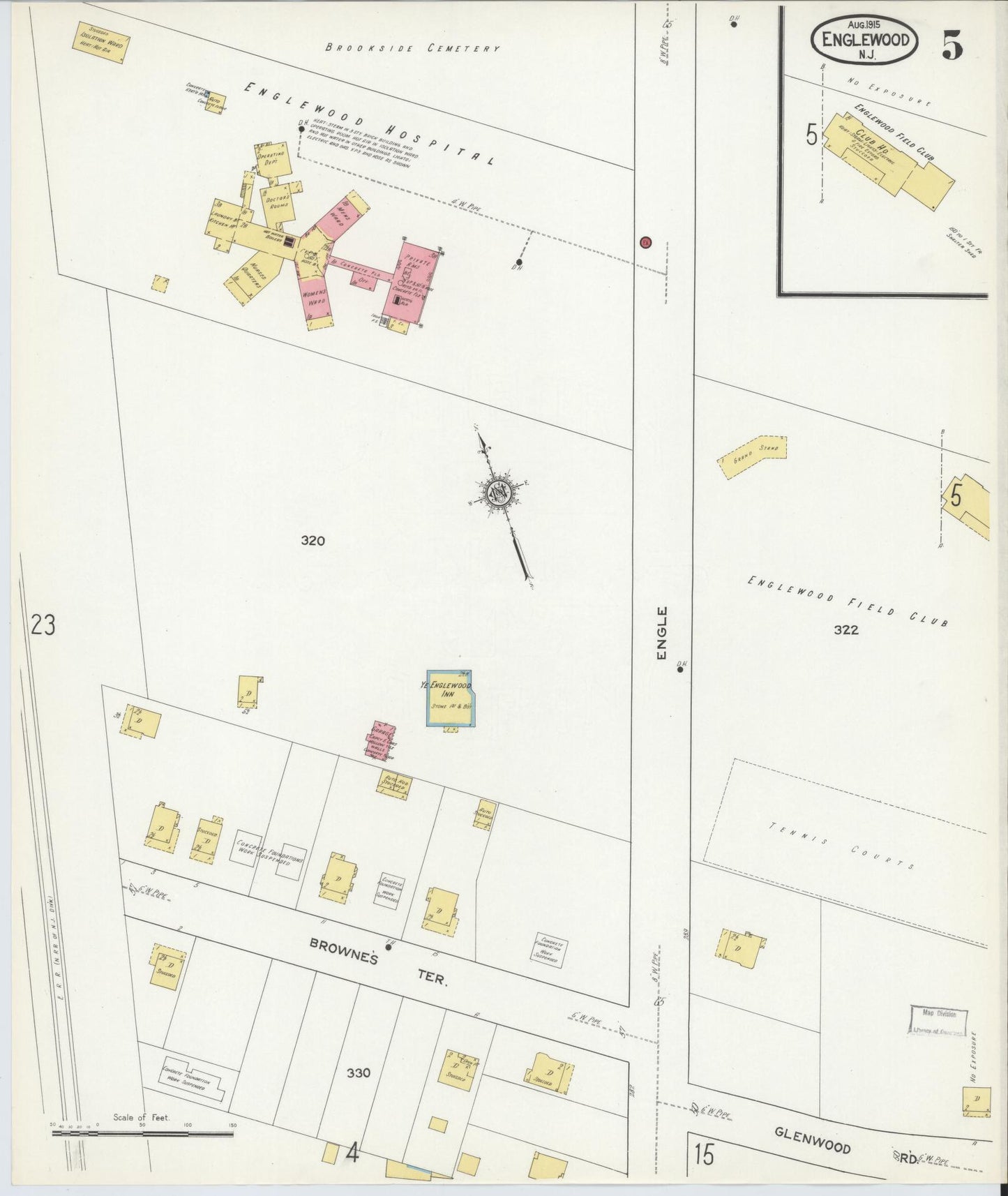 Sanborn Fire Insurance Map from Englewood, Bergen County, New Jersey (1915), Sheet #0005 - Complete Map Set gallery image, historic Sanborn map, vintage wall art, New Jersey New Jersey