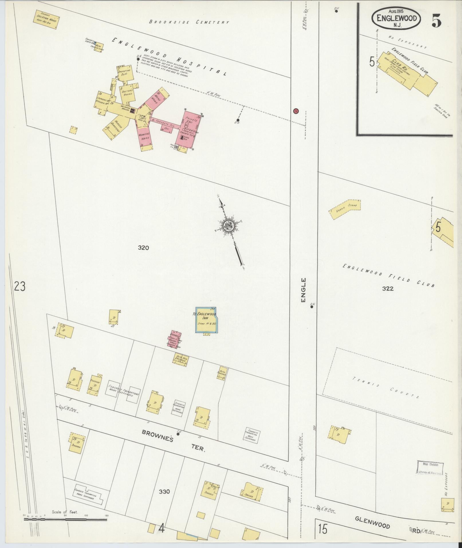 Sanborn Fire Insurance Map from Englewood, Bergen County, New Jersey (1915), Sheet #0005 - Complete Map Set gallery image, historic Sanborn map, vintage wall art, New Jersey New Jersey
