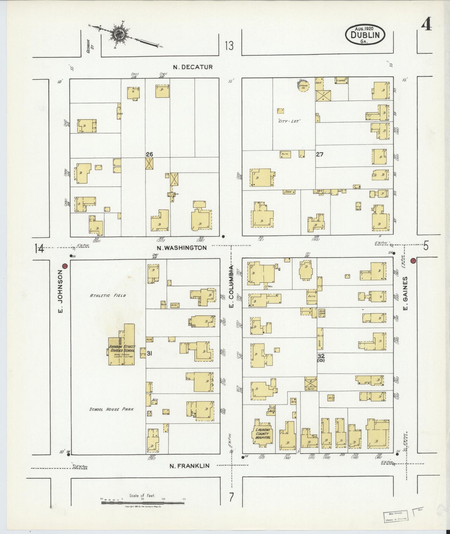 Sanborn Fire Insurance Map from Dublin, Laurens County, Georgia (1920), Sheet #0004 - Complete Map Set gallery image, historic Sanborn map, vintage wall art, Georgia Georgia