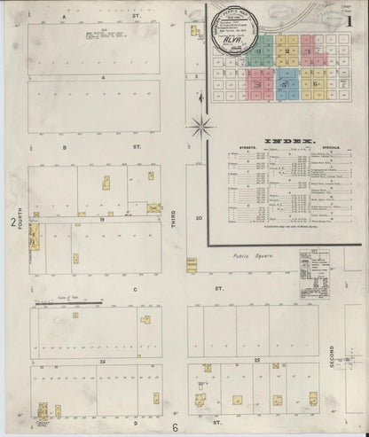 Sanborn Fire Insurance Map from Alva, Woods County, Oklahoma (1898), Sheet #0001 - Complete Map Set gallery image, historic Sanborn map, vintage wall art, Oklahoma Oklahoma