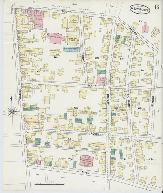 Sanborn Fire Insurance Map from Newport, Newport County, Rhode Island (1891), Sheet #0008 - Historic Sanborn Fire Insurance Map Print, vintage old map wall art, antique decor, genealogy gift, Rhode Island Rhode Island map