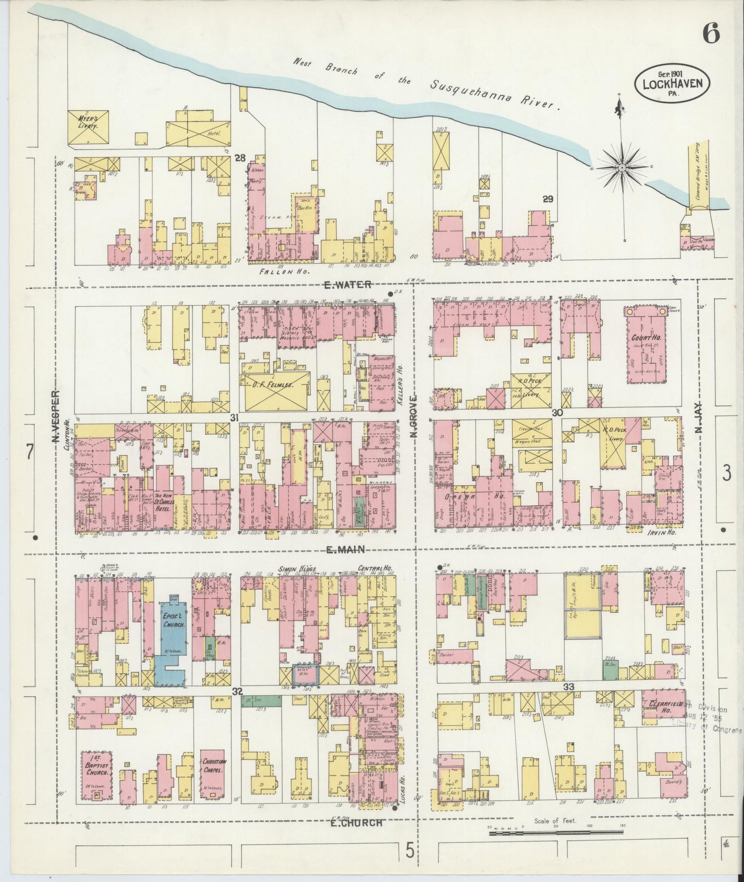 Sanborn Fire Insurance Map from Lock Haven, Clinton County, Pennsylvania (1901), Sheet #0006 - Complete Map Set gallery image, historic Sanborn map, vintage wall art, Pennsylvania Pennsylvania