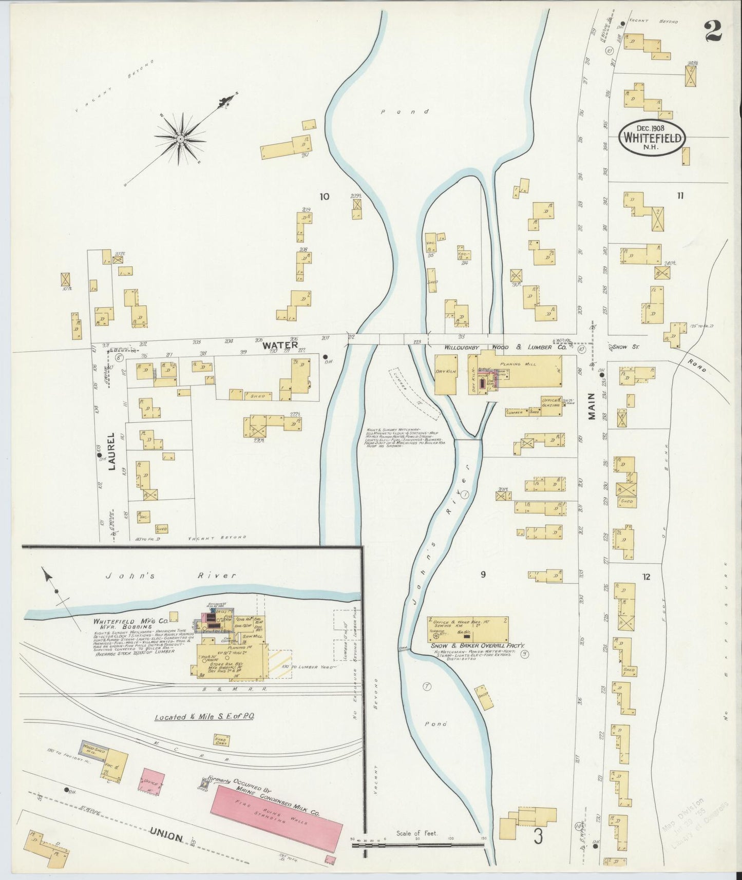 Sanborn Fire Insurance Map from Whitefield, Coos County, New Hampshire (1908), Sheet #0002 - Complete Map Set gallery image, historic Sanborn map, vintage wall art, New Hampshire New Hampshire