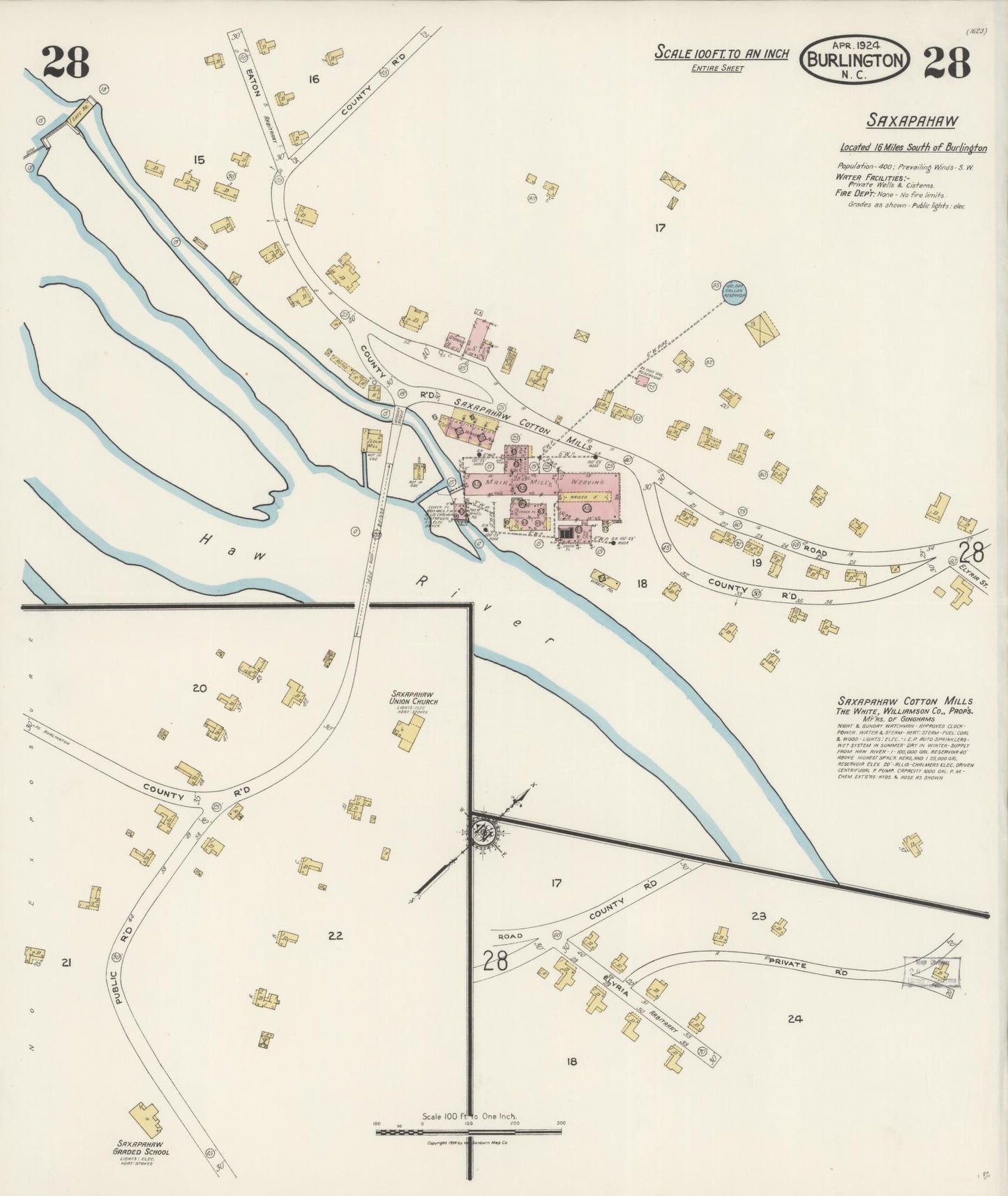 Sanborn Fire Insurance Map from Burlington, Alamance County, North Carolina (1924), Sheet #0028 - Historic Sanborn Fire Insurance Map Print, vintage old map wall art, antique decor, genealogy gift, North Carolina North Carolina map