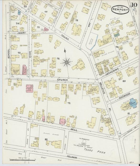 Sanborn Fire Insurance Map from Newport, Newport County, Rhode Island (1891), Sheet #0010 - Historic Sanborn Fire Insurance Map Print, vintage old map wall art, antique decor, genealogy gift, Rhode Island Rhode Island map